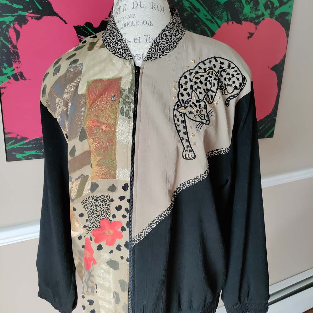 80s/90s Vintage City Girls Leopard Print Patchwork Windbreaker Jacket Size L